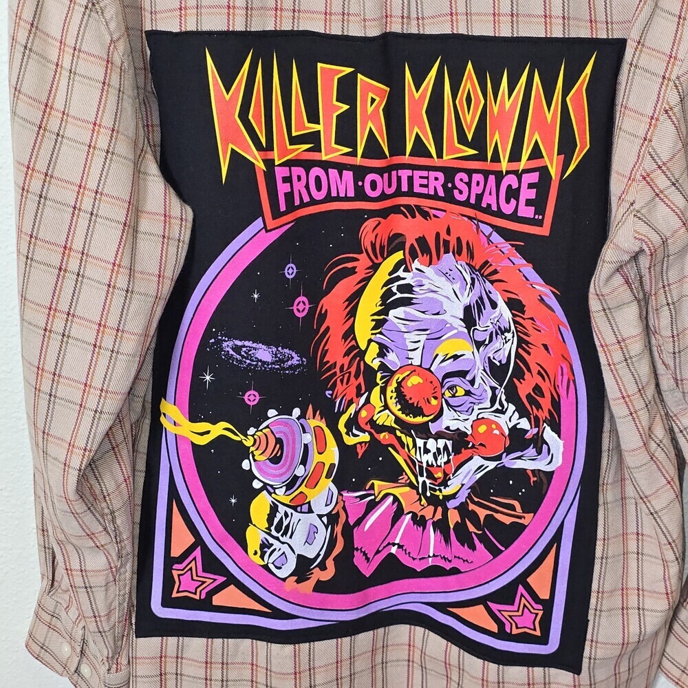 Alan Flusser XL Plaid Button Up Shirt Killer Klowns From Outer Space Graphic - Picture 4 of 9